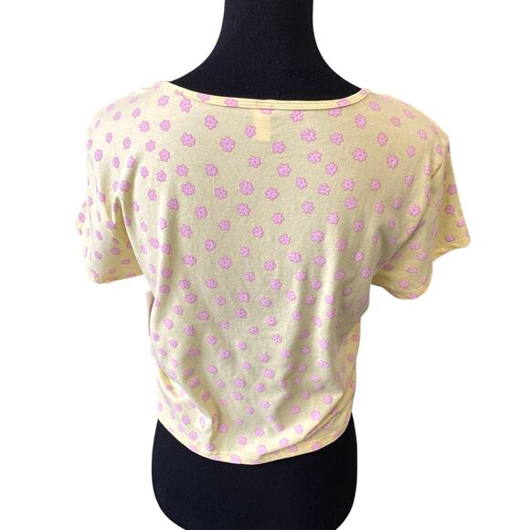 New BP. NORDSTROM Women's Yellow Pink Floral Ruched Short Sleeve T-Shirt Size XL - Picture 2 of 3